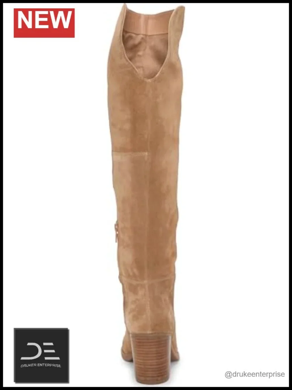 Lucky Brand Borah Studded Knee High Suede Boots Stacked Heel Almond Toe Zip